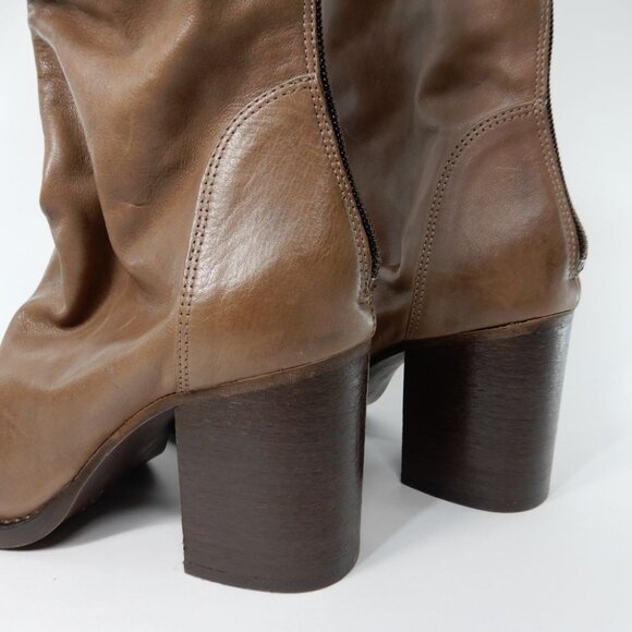 FREE PEOPLE Elle Block Heel Slouch Boots Size 39.5 9.5 Taupe Brown Leather NEW - Picture 10 of 14